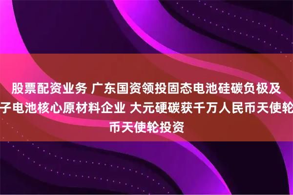 股票配资业务 广东国资领投固态电池硅碳负极及钠离子电池核心原材料企业 大元硬碳获千万人民币天使轮投资